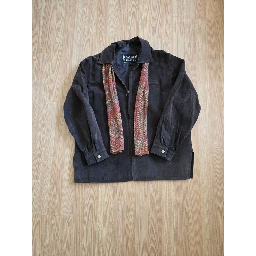 Vintage‎ The Limited Brown Leather Zip-Up Coat w/ Matching Scarf